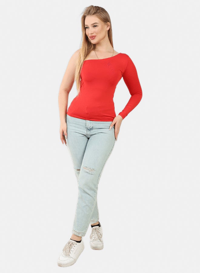lavex, Women One Shoulder Top Red Color