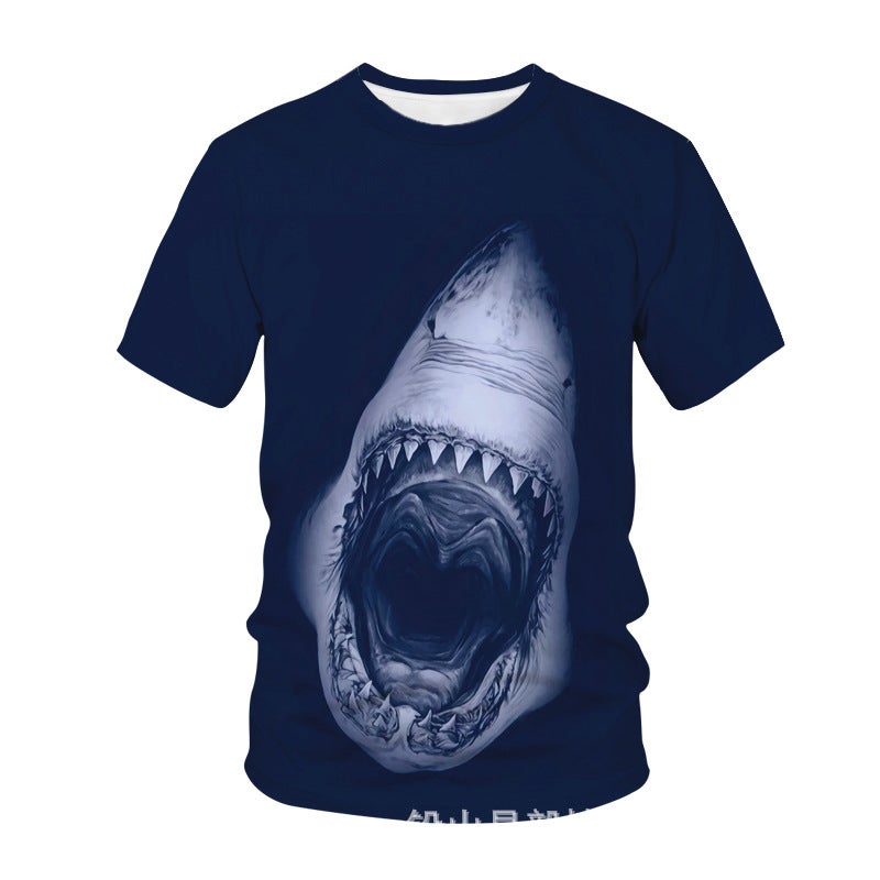 2022 summer cross-border new animal series Shark 3D digital printing men's loose short sleeve t-shirt - Image 3