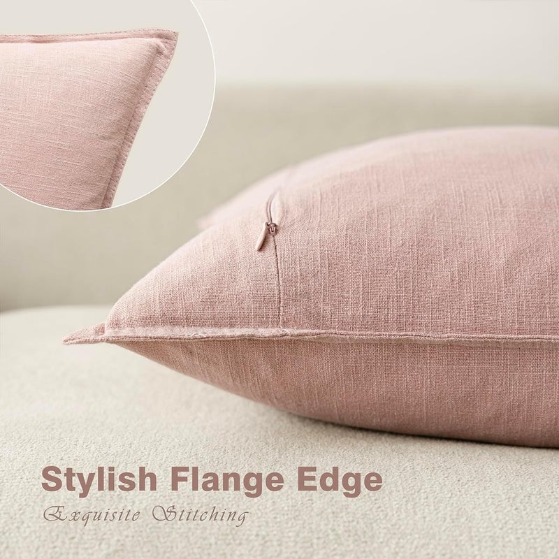 Foindtower Pack of 2, Decorative Linen Solid Throw Pillow Covers Soft Accent Cushion Case Boho Farmhouse Pillowcase for Bed Chair Couch Sofa Bedroom Living Room Home Decor 16 x 16 Inch Light Pink - Image 3