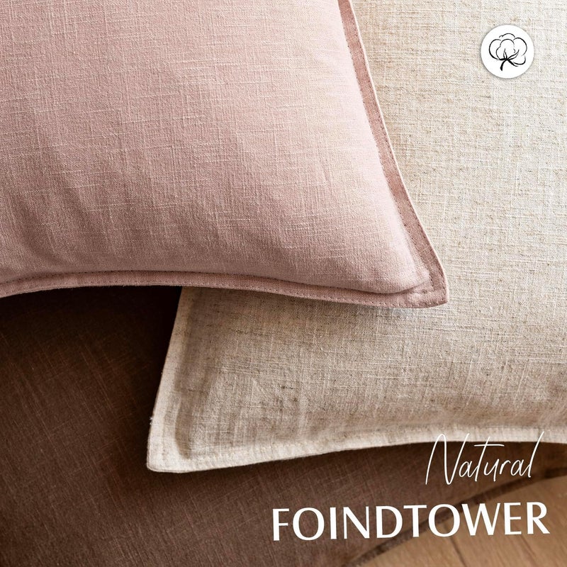 Foindtower Pack of 2, Decorative Linen Solid Throw Pillow Covers Soft Accent Cushion Case Boho Farmhouse Pillowcase for Bed Chair Couch Sofa Bedroom Living Room Home Decor 16 x 16 Inch Light Pink - Image 4
