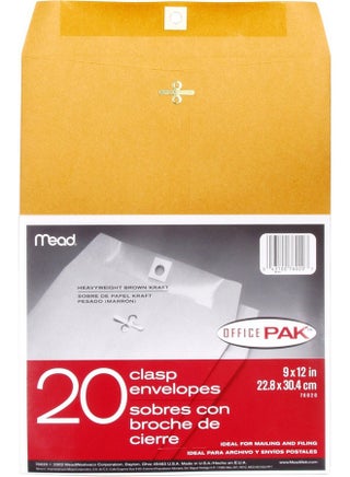 Mead Mailing Envelopes, Clasp Closure, 9" X 12", All-Purpose 24-lb Paper, Brown Kraft Material, 20 per Box (76020) - pzsku/ZF1248FBFE52B424D4596Z/45/1746708217/b088d096-af7a-4962-b366-87f577164130