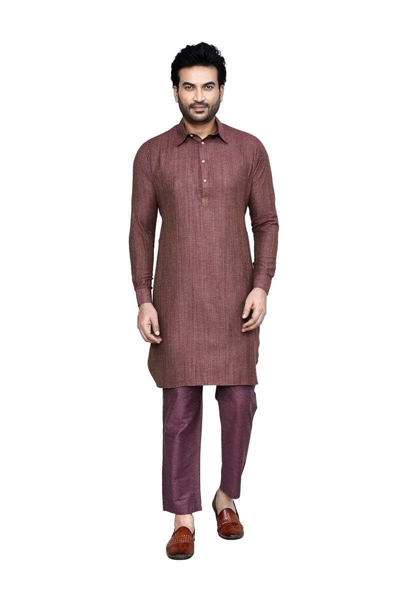 Polyfab Hathkargha Men's Traditional Kurta Pajama Set - Solid Pattern Ethnic Wear with Full Sleeves & Buttoned Neck - Image 1