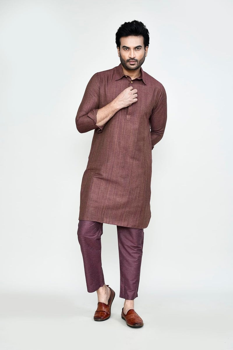 Polyfab Hathkargha Men's Traditional Kurta Pajama Set - Solid Pattern Ethnic Wear with Full Sleeves & Buttoned Neck - Image 4