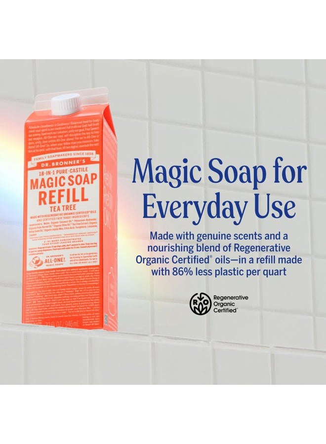 Dr. Bronner's Pure-Castile Liquid Soap Refill, 82% Less Plastic per Quart, Made with Organic Oils, 18-in-1 Uses, For Face, Body, Hand Soap Refill, Hair, Laundry, Pets & Dishes (32oz, Tea Tree) - Image 2