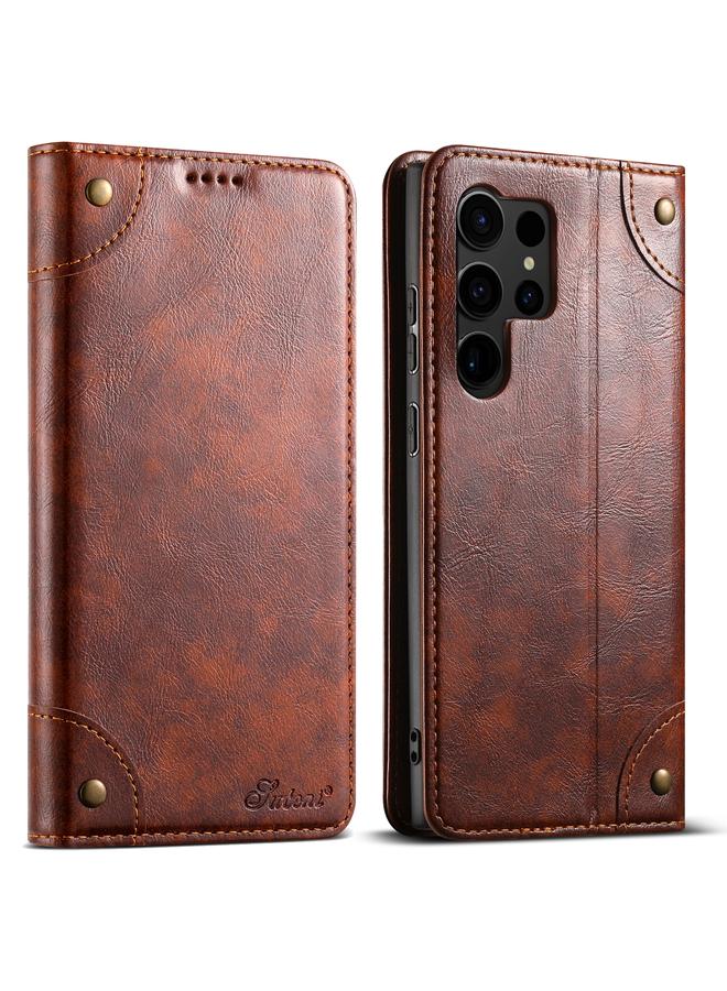 Suteni Case For Samsung Galaxy S22 Ultra 5G Baroque Calf Texture Buckle Wallet Leather Phone Case - Image 1
