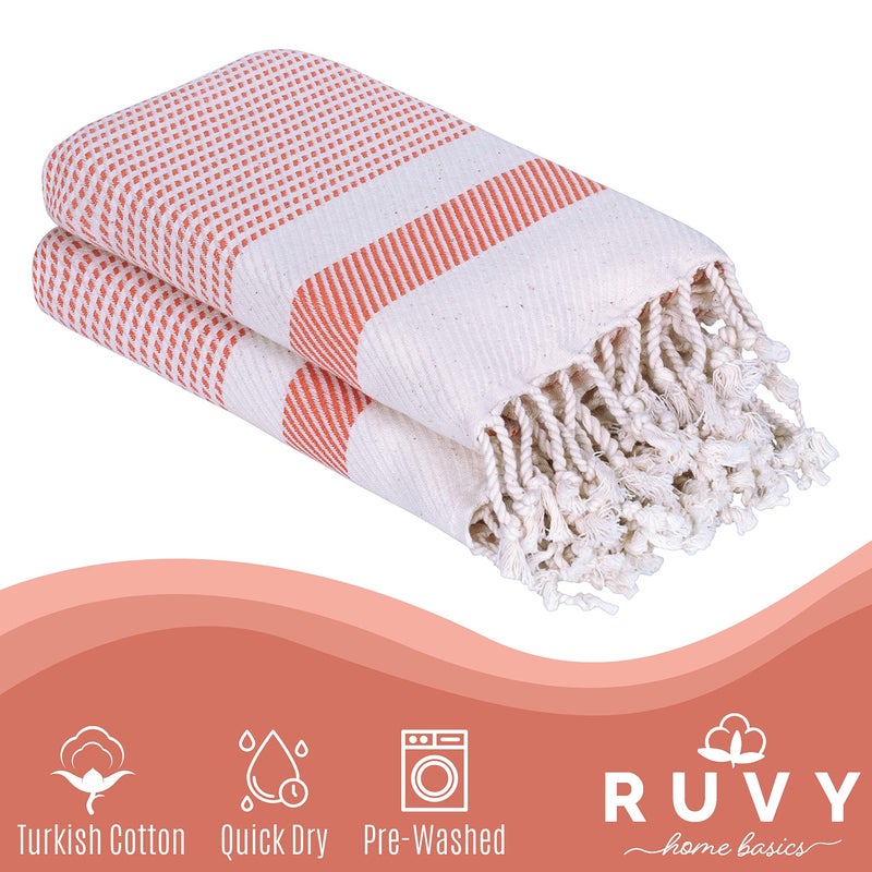 Ruvy Home Basics Turkish Hand Towels for Bathroom Set of 2 | 18"x40", Cotton | Decorative Towel for Bathroom, Kitchen, Dishcloth, Tea, Yoga, Face, Gym - Orange - Image 2