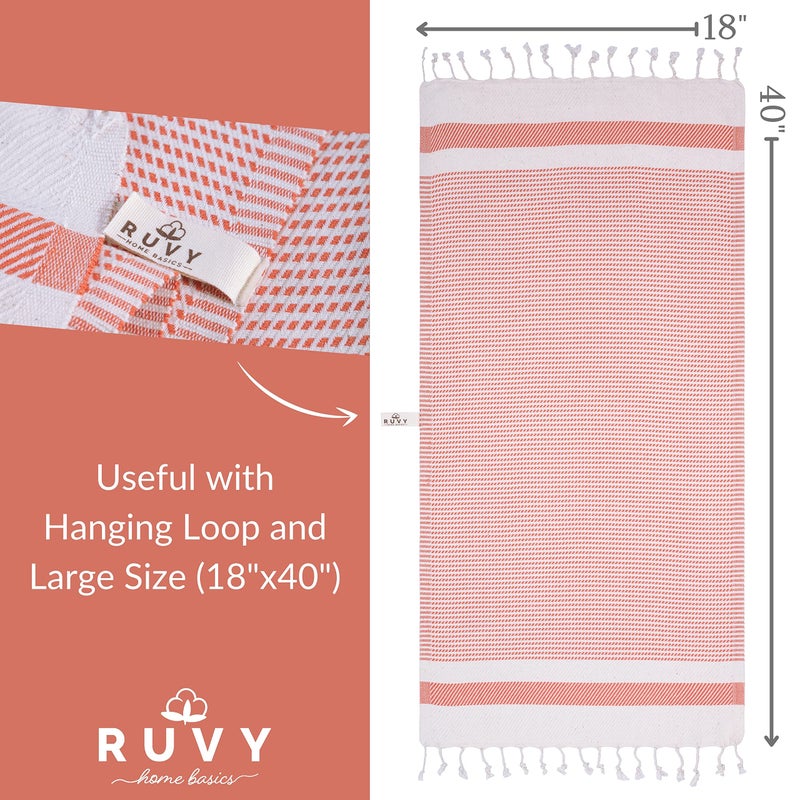 Ruvy Home Basics Turkish Hand Towels for Bathroom Set of 2 | 18"x40", Cotton | Decorative Towel for Bathroom, Kitchen, Dishcloth, Tea, Yoga, Face, Gym - Orange - Image 3