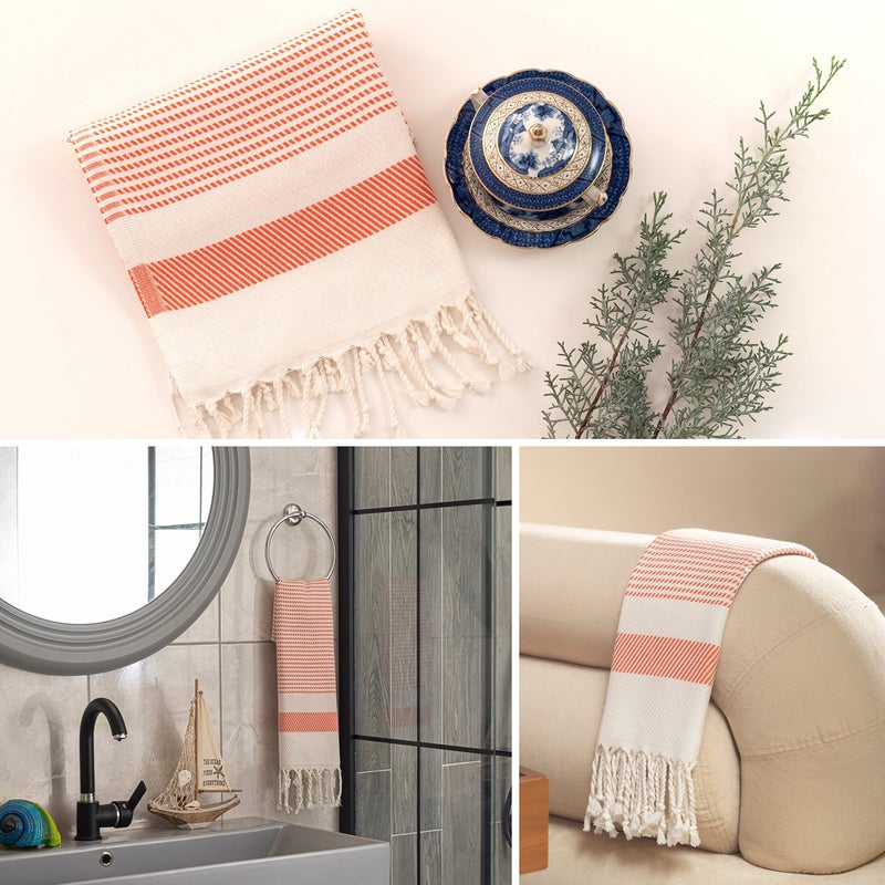 Ruvy Home Basics Turkish Hand Towels for Bathroom Set of 2 | 18"x40", Cotton | Decorative Towel for Bathroom, Kitchen, Dishcloth, Tea, Yoga, Face, Gym - Orange - Image 5