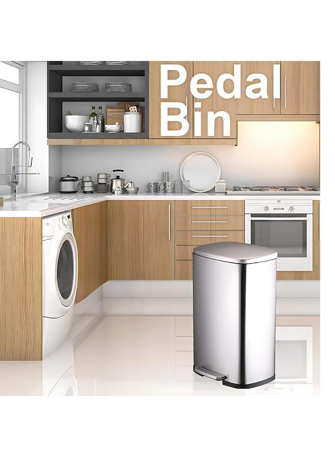AKC 50 LTR Stainless Steel Pedal Trash Bin | Soft-Close Lid & Fingerprint-Resistant Finish | Hands-Free Waste Disposal for Kitchen, Bathroom & Office | Durable, Stylish & Easy to Clean - Image 2