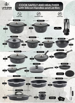 Life Smile Detachable Granite Coating Cookware Set-51 Pcs, Non-Stick Induction Base Pots ,Pans And Cutlery set include Frying pan with lid,Saucepan with lid,Wok Pan,Stockpot,Steamer pot,Cutlery set with Holder,Oven Cake pans,Spatula,Oven gloves,Placemat  - Image 2