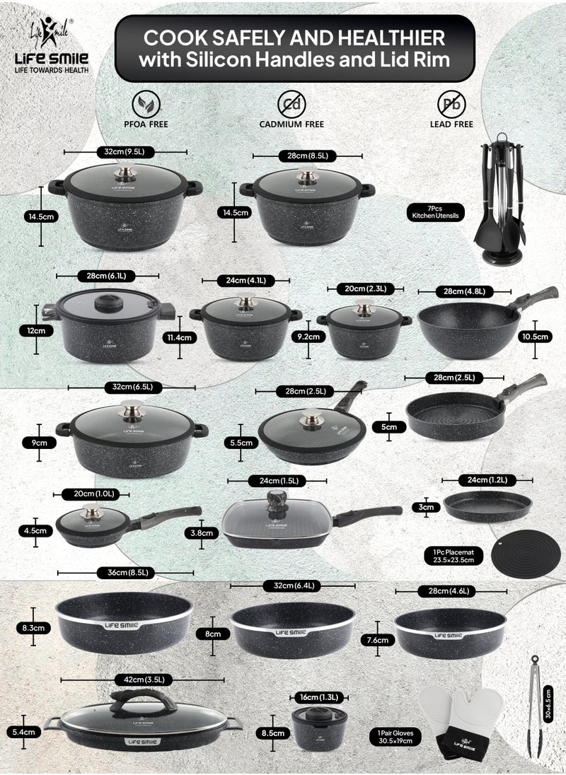 Life Smile 51 Pcs Non stick Cookware ,Life Smile Granite Coating Cooking pots ,Induction Base Cookwares ,Pots And Pans,Cookware set include Frying pan with lid,Saucepan with lid,Wok Pan,Stockpot,Steamer pot,Cutlery set with Holder,Oven Cake pans,Spatula,Oven gloves &Placemat  - Image 3