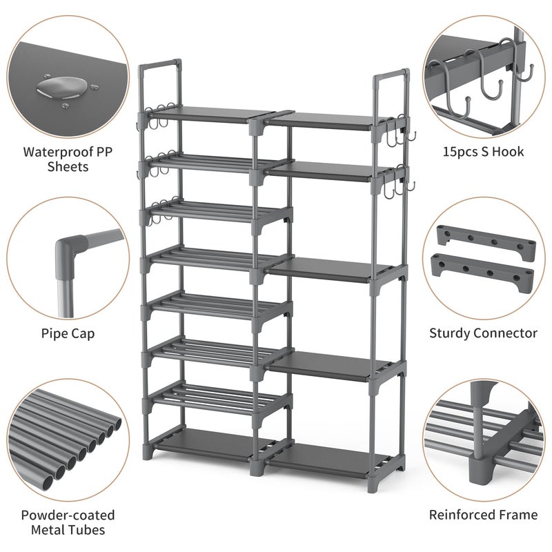 ROJASOP Shoe Rack, Shoe Storage Organizer for Closet Entryway Garage Bedroom, 8 Tier Tall Metal Shoe Shelf for 26-32 Pairs Boots & Shoes, Adjustable Shoe Stand for Small Space - Image 5