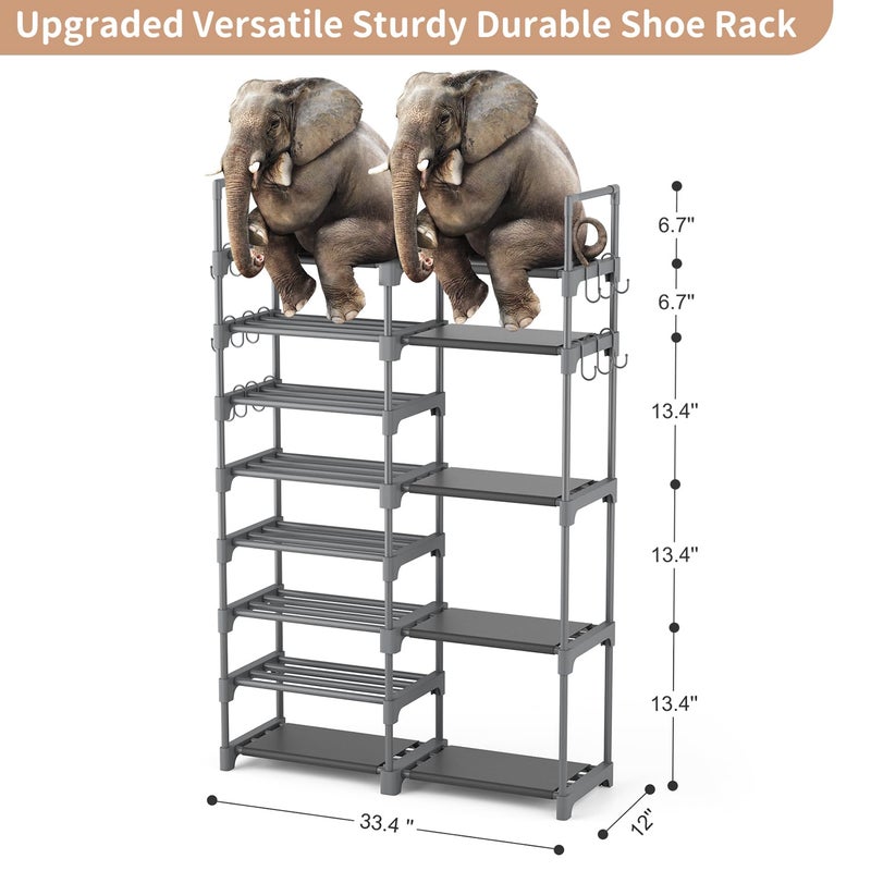 ROJASOP Shoe Rack, Shoe Storage Organizer for Closet Entryway Garage Bedroom, 8 Tier Tall Metal Shoe Shelf for 26-32 Pairs Boots & Shoes, Adjustable Shoe Stand for Small Space - Image 4