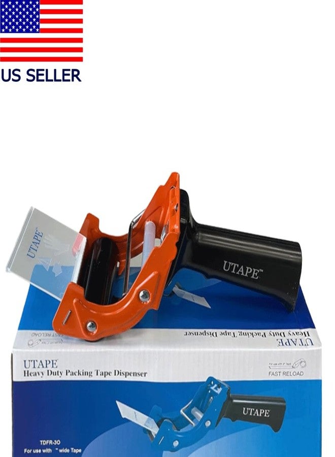 UTAPE Tape Dispenser, 2 inches Packing Tape Dispenser, Rapid Replace Handheld Dispenser in Orange Color, Transparent Tape Refills, Tan & Clear Tape Packing Dispenser, Durable for Moving Boxes - Image 3