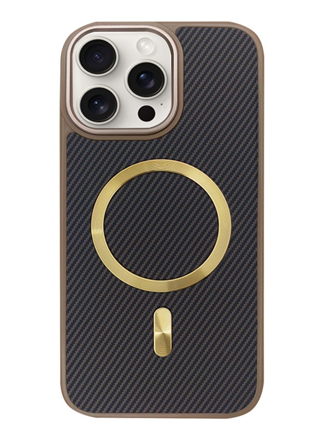 Magnetic Carbon Fiber Back Case for iPhone 12 Pro Max, Rugged Shockproof MagSafe Phone Case, Ultra Slim Case with Padded Interior to Prevent Your Phone's Back from Scratches, Supports Wireless Charging, Heavy Duty Protection and Anti-Scratch, for iPhone 12 Pro Max - Brown/Gold
