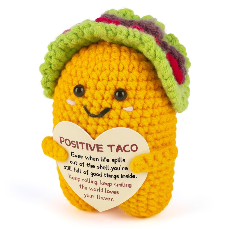Soobeeke Positive Crochet Taco w/Message Card â€“ â€œEven When Life Spills Out of the Shell, Youâ€™re Still Full of Good Things Insideâ€ â€“ Emotional Support Gifts, Self Care Gift for Christmas or Birthday - Image 1