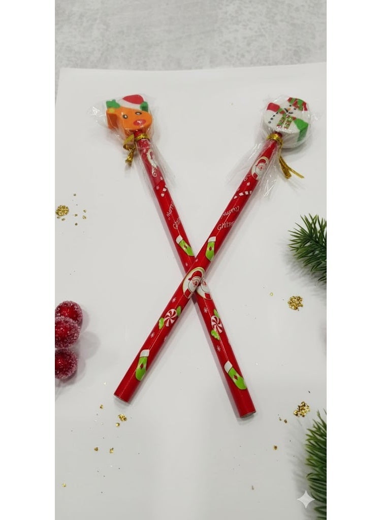 2 قلم رصاص مع إستيكة بتصميمات احتفالية للأطفال – ألوان مرحة وأشكال ممتعة - Image 2