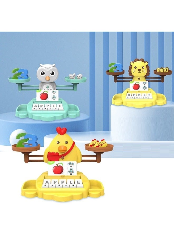 Three-in-one Animal Digital Addition And Subtraction English Words Letters Balance Scale Machine Board Game Fun Children's Toys-Color:Chick Digital Balance Letter Machine WP316630 - Image 2