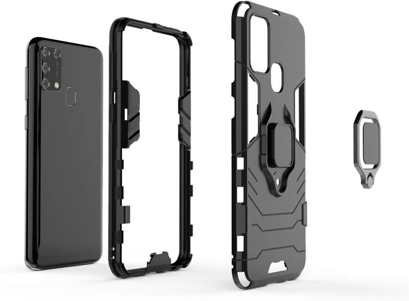 مايجين جراب متوافق مع Galaxy M31، حامل حلقي معدني مع مصد يعمل مع حامل سيارة مغناطيسي، غطاء متين مزدوج الطبقات لهاتف Samsung Galaxy M31 باللون الأسود - Image 4