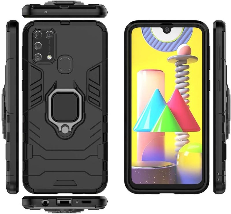 مايجين جراب متوافق مع Galaxy M31، حامل حلقي معدني مع مصد يعمل مع حامل سيارة مغناطيسي، غطاء متين مزدوج الطبقات لهاتف Samsung Galaxy M31 باللون الأسود - Image 3