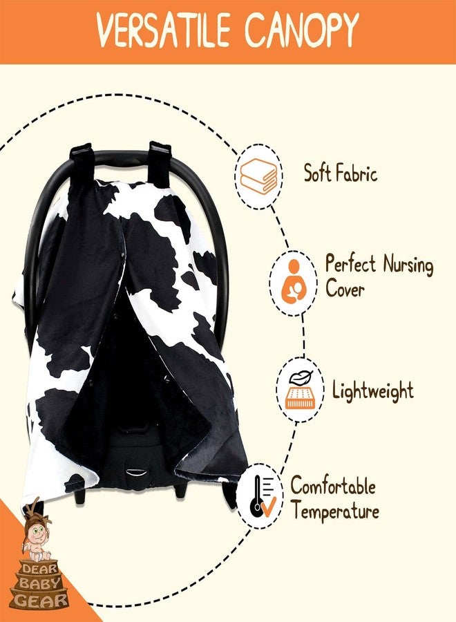 Dear Baby Gear Car Seat Cover for Boys & Girls - Baby Carseat Canopy w/Snap Opening - Infant Seat Cover - Stroller & Nursing Covers - Newborn Carrier Canopy - 40x30" (Black and White Holstein Cow) - Image 2