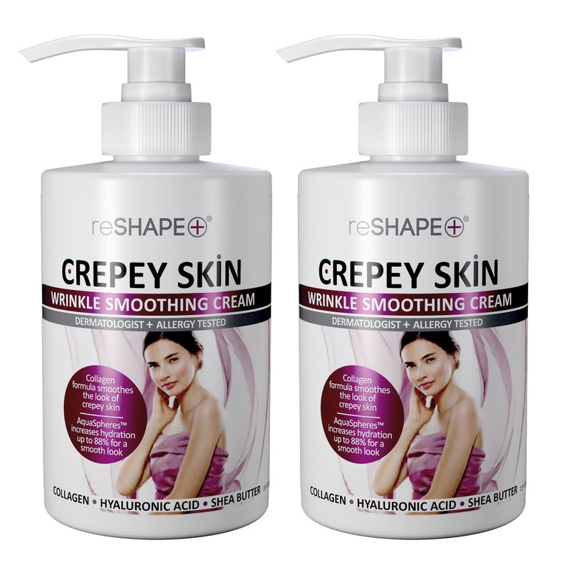 Reshape+ Crepey Skin Treatment Cream Wrinkle Smoothing Lotion Anti Aging Skin Care Moisturizer For Face, Arms, Neck, & Body W/Collagen & Hyaluronic Acid To Plump Sagging Skin, 15 Fl Oz (Pack of 2) - Image 1