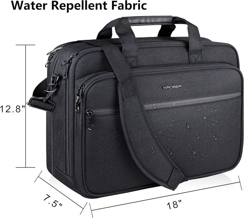 KROSER 18 Inch Laptop Briefcase Fits up to 17.3 Inch Expandable Waterproof Shoulder Bag Computer Bag with RFID Pockets for Travel/Business/School/Men/Women - Image 3
