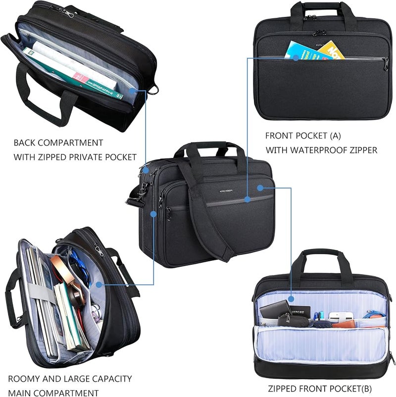 KROSER 18 Inch Laptop Briefcase Fits up to 17.3 Inch Expandable Waterproof Shoulder Bag Computer Bag with RFID Pockets for Travel/Business/School/Men/Women - Image 4