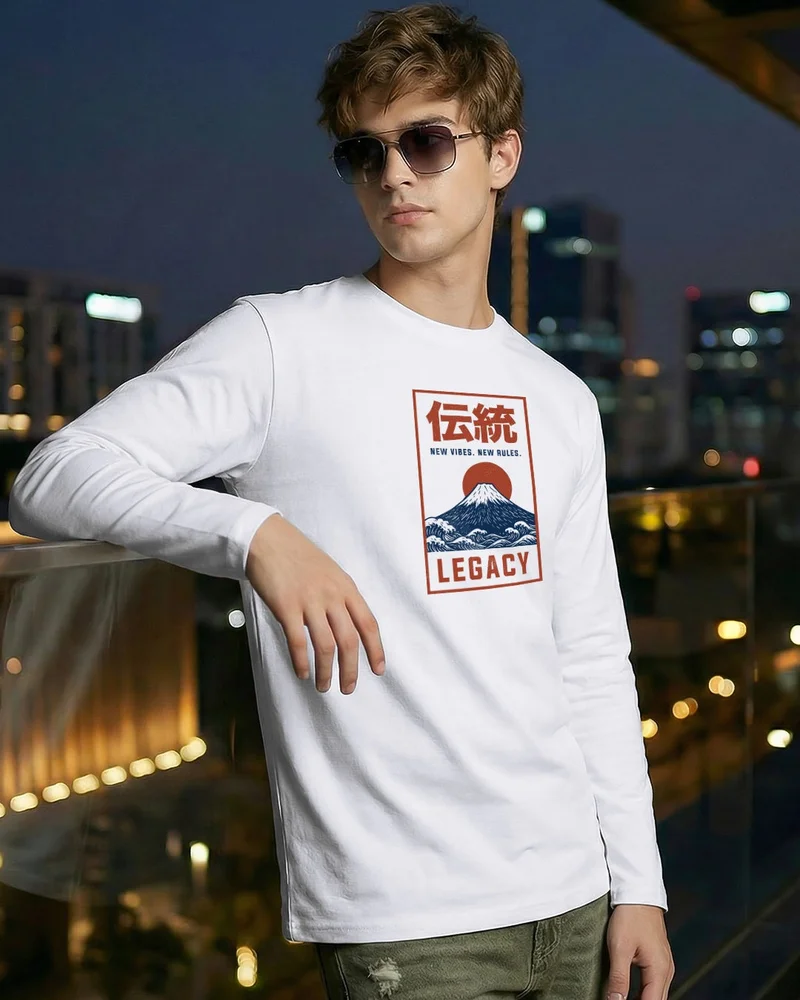 بيواكوف Men's White Legacy Graphic Printed T-shirt