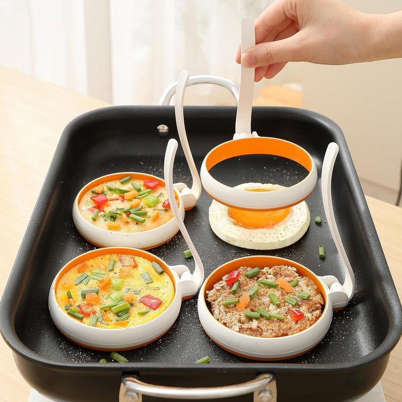 Vroxy Vroxy Silicone Fried Egg Rings Set and Food Grade Egg Cooking Rings with Non Stick Egg Ring Mold Pancake Ring Kitchen Egg Fry Ring (3)  - Image 5