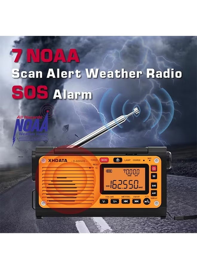 XHDATA D-608WB Emergency Crank Weather Radio FM/AM/SW/NOAA Alert Portable Radio with Phone Charger, Bluetooth, Battery Operated - Image 1