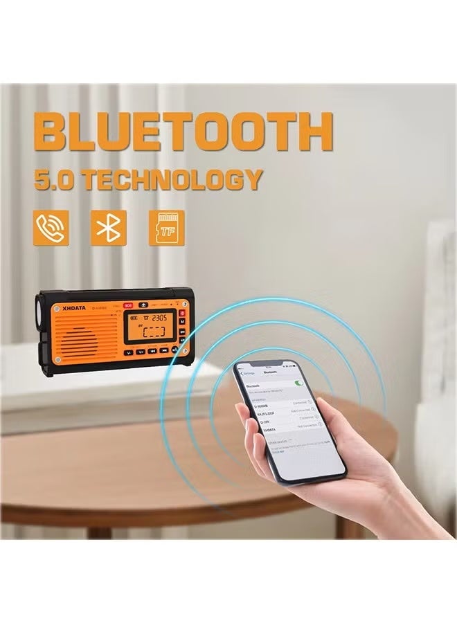 XHDATA D-608WB Emergency Crank Weather Radio FM/AM/SW/NOAA Alert Portable Radio with Phone Charger, Bluetooth, Battery Operated - Image 2