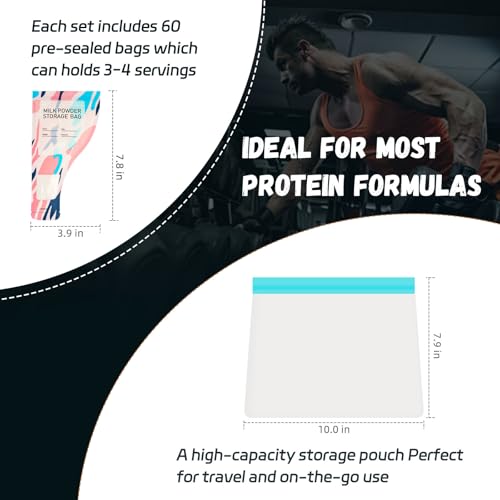 Eunoir Protein Powder Travel Container Set - 60 Pre-Sealed Disposable Bags with Storage Pouch & Scoop | Leakproof Single-Use Design for Gym, Workouts, Travel | Mess-Free Supplement Storage Solution - Image 3