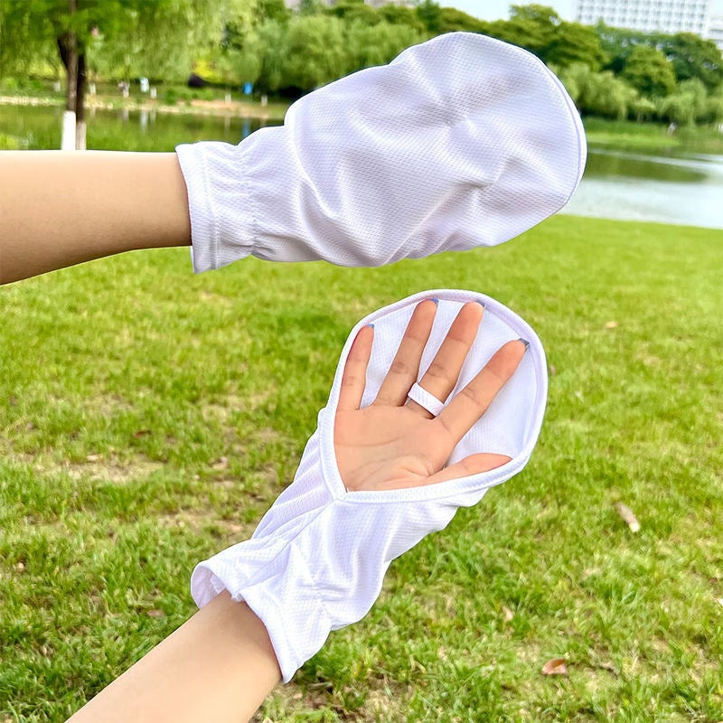 Womens Sun Protection Gloves Summer Fingerless Ice Silk Short-White - Image 1