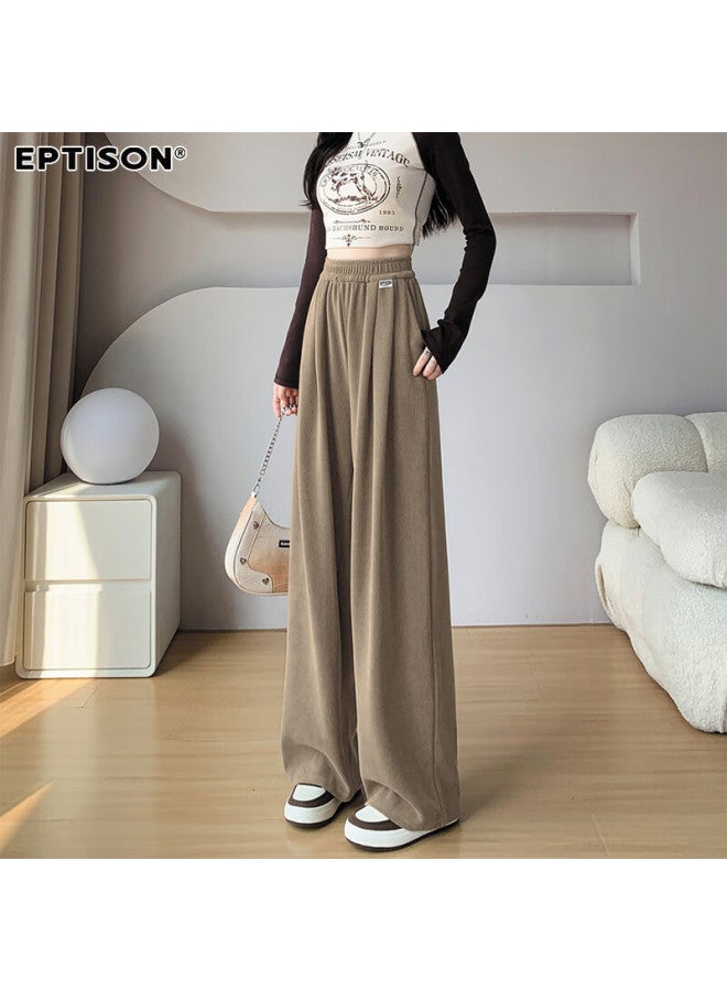 EPTISON Yipintiancheng Autumn Wide-leg Knit Casual Pants For Women, Loose-fitting Slimming Draping Comfortable Long Trousers, Solid Color Straight-leg Pants For Wome - Image 1