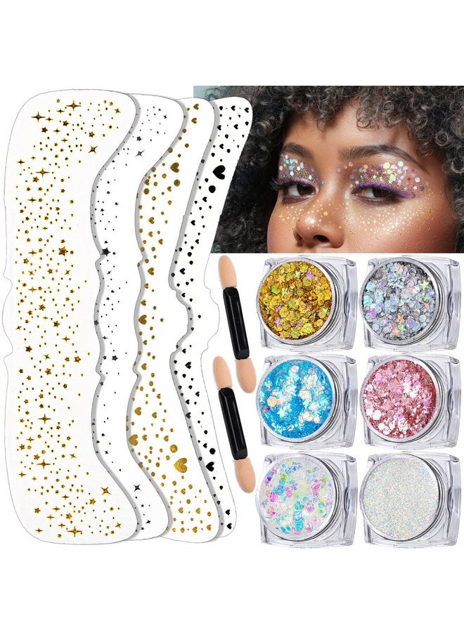 FANDAMEI FANDAMEI Face Glitter, 6 Colors Face Glitter Gel+ 4PCS Glitter Freckles Face. Body Glitter Gel, Hair Glitter, Face Glitter Makeup. Glitter Face Speckles, Makeup Patches. Body Face Glitter  - Image 1