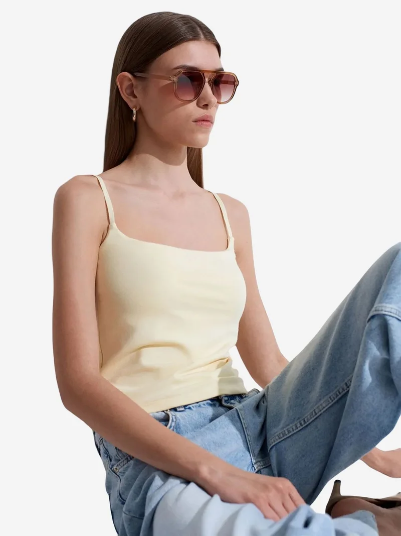 ديلفين DILVIN Slim Fit Square Neck Sleeveless Blouse