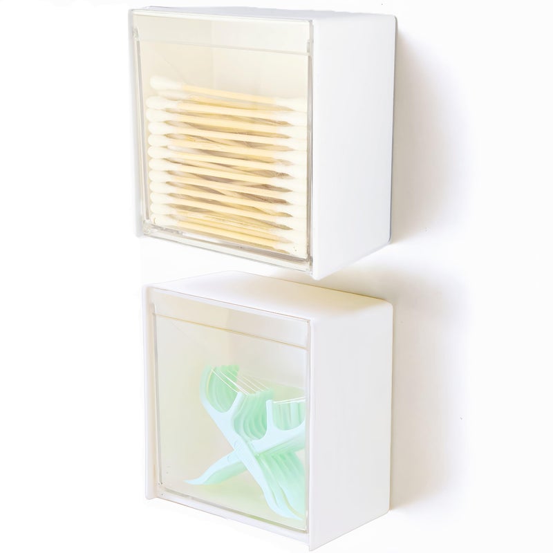 Josphlies Qtip Holder Wall Mount for Cotton Swabs, Balls, Pads, Hair Ties,Floss Picks- Small Plastic Bathroom Wall Organizers and Storage Set,Bedside Shelf,Home Decor,Dorm Room Essentials (2) - Image 1