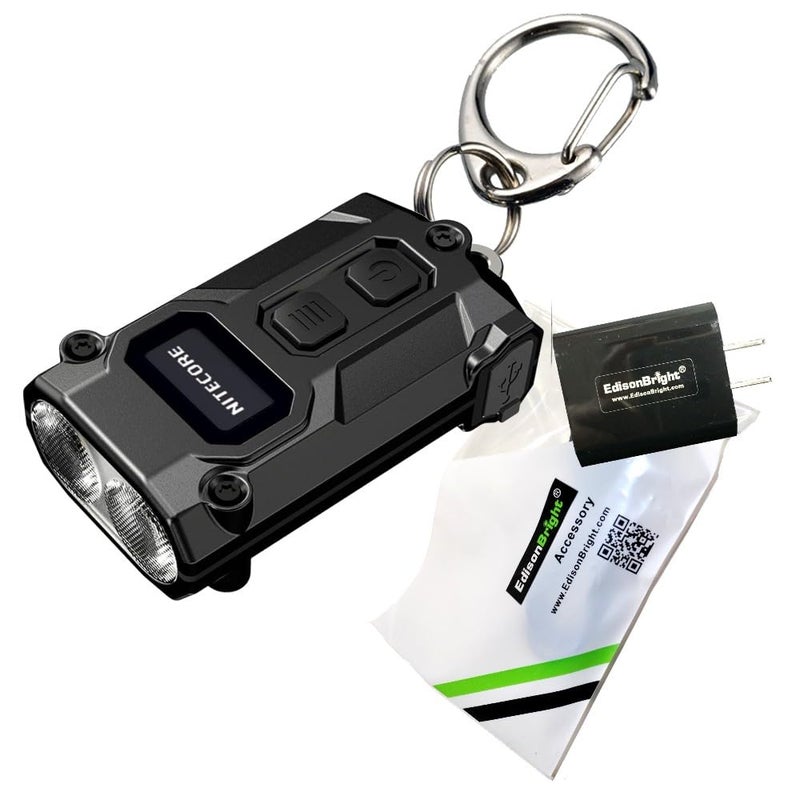 Nitecore TINI3 600 Lumen Keychain Flashlight EDC Muti Color Temperature Warm/Neutral/Cool White Light with EdisonBright Charging Adapter (Black) - Image 1