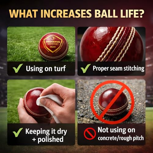PROVERVE Premium Leather Ball for Cricket | Hand-Stitched Four-Piece | Water-Resistant, Durable & Swing-Optimized | Excellent Bounce with Strong Seam | Professional Tournament Ball (Red, Pack of 1) - Image 4
