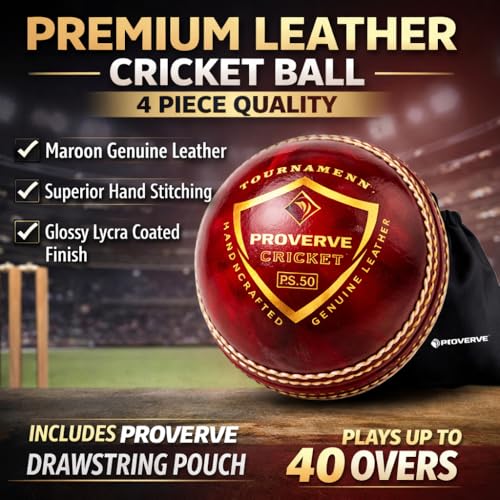 PROVERVE Premium Leather Ball for Cricket | Hand-Stitched Four-Piece | Water-Resistant, Durable & Swing-Optimized | Excellent Bounce with Strong Seam | Professional Tournament Ball (Red, Pack of 1) - Image 3