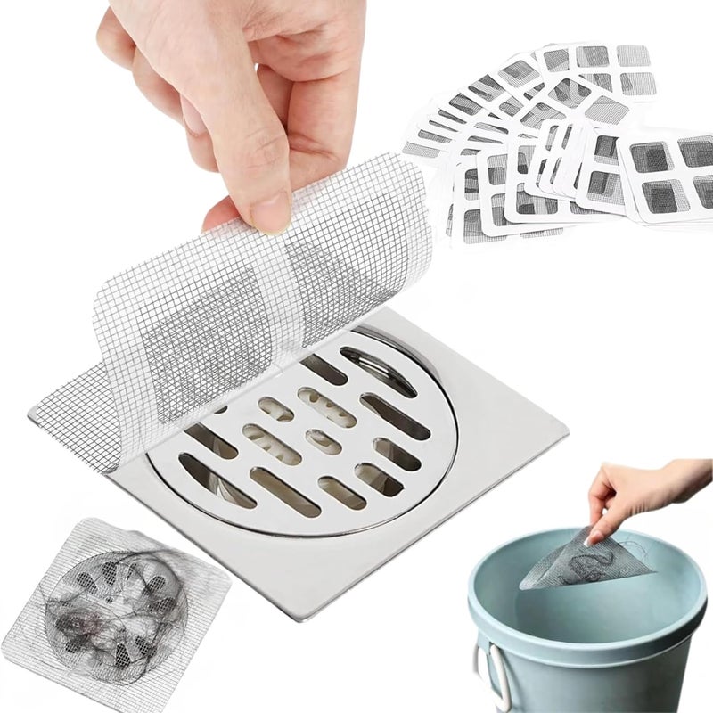 WangCai Disposable Disposable Hair Catcher Shower Drain Square Mesh Stickers,Upgrade Drain Hair Cather Sticker Filter Covers to Catch Human & Pet Hair, Fits Bathroom Shower, Kitchen Sink, Bathtub (30) - Image 1
