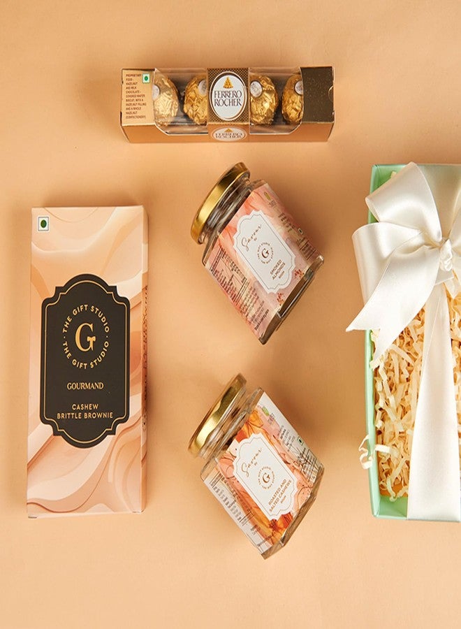 THE GIFT STUDIO.COM Midnight Stash Premium Snack Gift Hamper | Smoked Almonds, Roasted & Salted Cashews, Cashew Brittle, Chocolate Gift Box | Gourmet Dry Fruit Hamper, Corporate Gifting. - Image 4