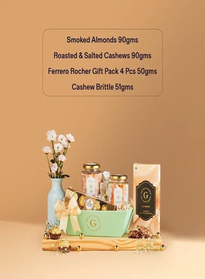 THE GIFT STUDIO.COM Midnight Stash Premium Snack Gift Hamper | Smoked Almonds, Roasted & Salted Cashews, Cashew Brittle, Chocolate Gift Box | Gourmet Dry Fruit Hamper, Corporate Gifting. - Image 5