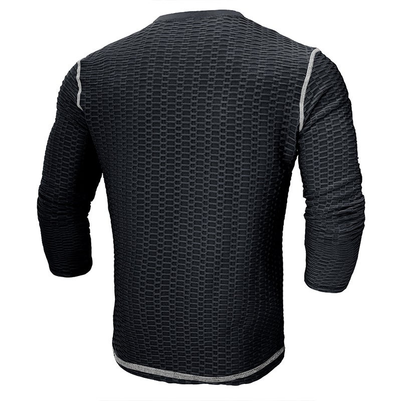 Autumn and Winter Sports Fitness Slim-fit Breathable Men''s Long-sleeved T-shirt and Men''s Bodybuilding Henry Shirt Top - Image 5