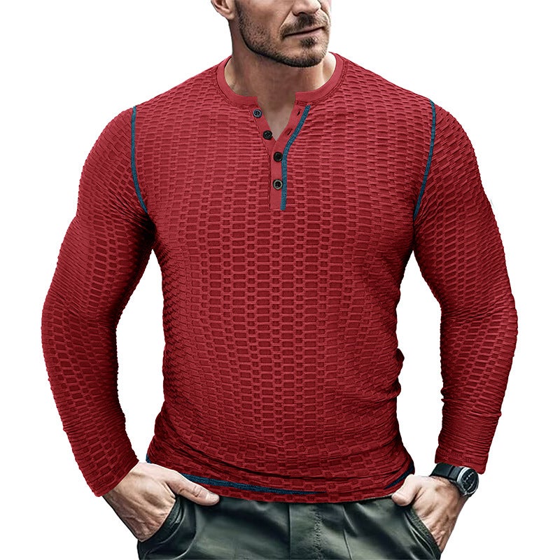 Autumn and Winter Sports Fitness Slim-fit Breathable Men''s Long-sleeved T-shirt and Men''s Bodybuilding Henry Shirt Top - Image 1