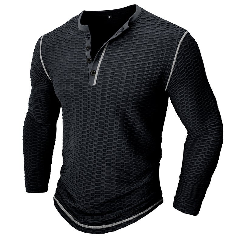 Autumn and Winter Sports Fitness Slim-fit Breathable Men''s Long-sleeved T-shirt and Men''s Bodybuilding Henry Shirt Top - Image 4