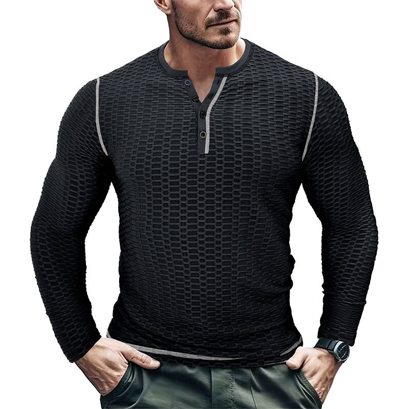 Autumn and Winter Sports Fitness Slim-fit Breathable Men''s Long-sleeved T-shirt and Men''s Bodybuilding Henry Shirt Top - Image 3