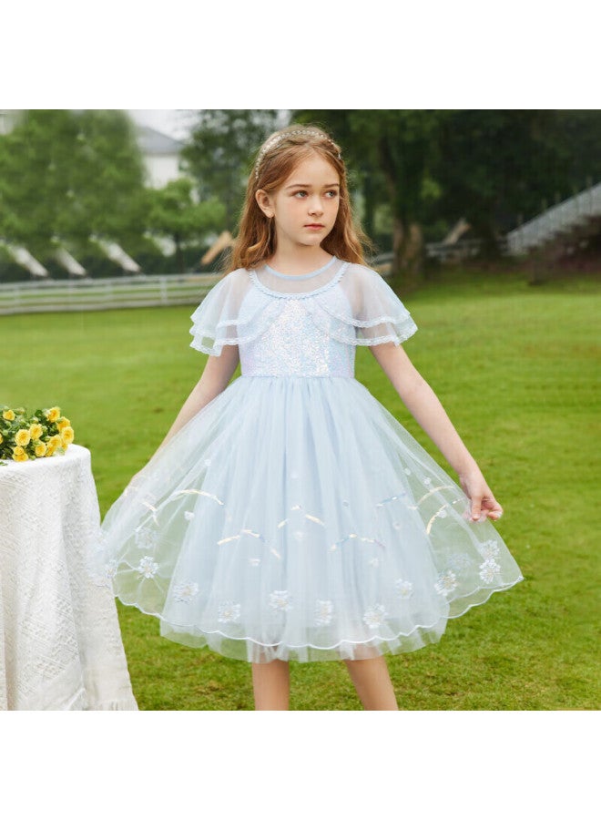 Ask Junior Girls' Summer Dress, Lightweight Children's Dress, Classic Fashionable Tulle Princess Dress, Blue, Size 150 - Image 3