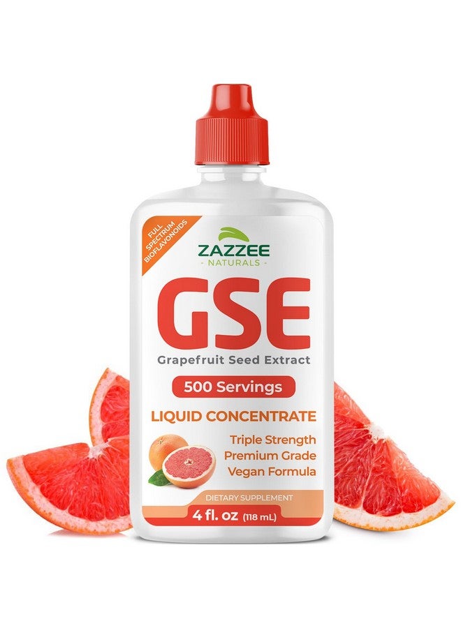Zazzee زاززي GSE، 3X قوة ثلاثية، 4 أونصات، 500 حصة، 300 ملغ لكل حصة، مركز سائل من مستخلص بذور الجريب فروت مع البيوفلافونويد، نباتي، خالي من الغلوتين، طبيعي بالكامل، مصنوع في الولايات المتحدة الأمريكية - Image 1